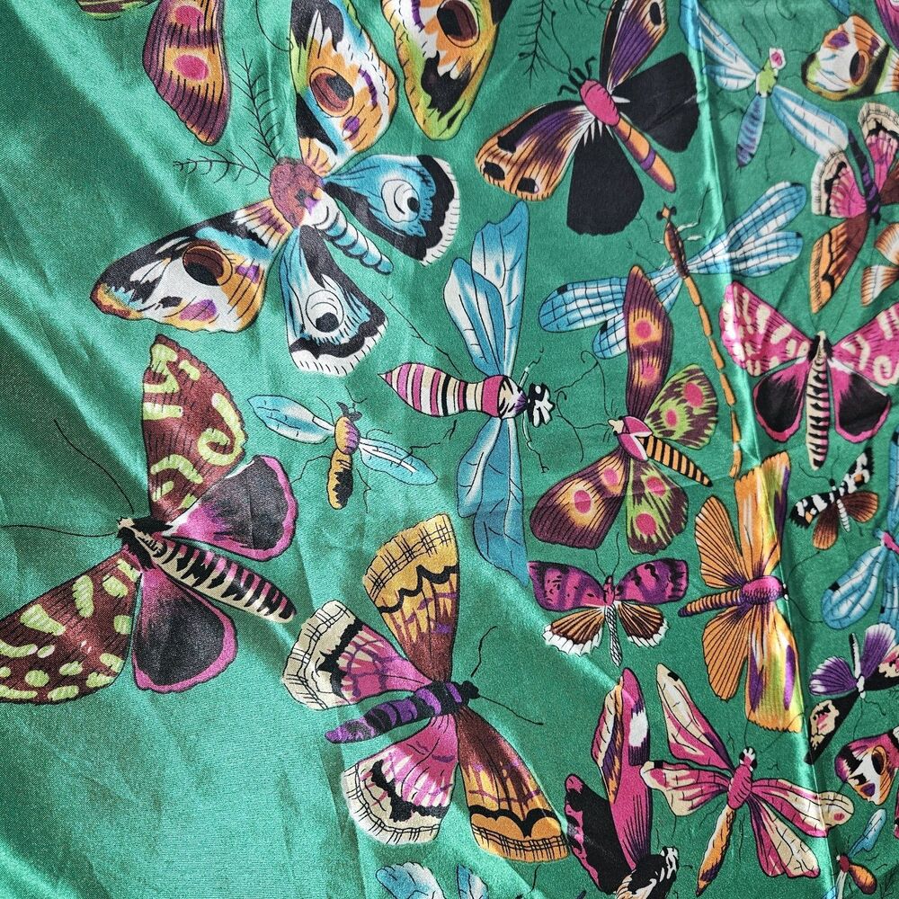 Stunning Abstract Art Silk SCARF 34X34 GORGEOUS Butterfly/moth Colorful Nature - Picture 2 of 6